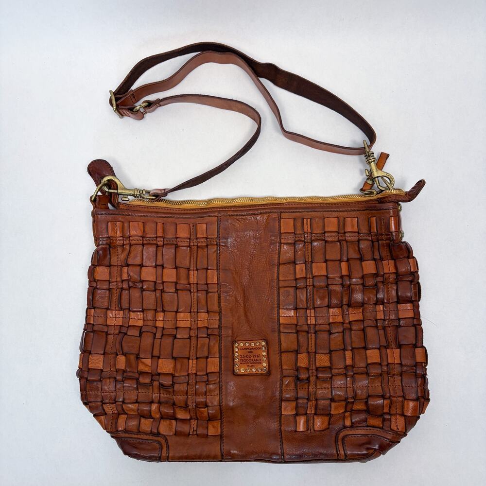 Campomaggi Edera Woven Cognac Leather Bag